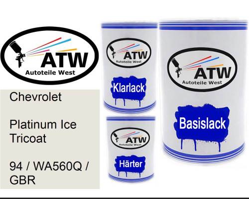 Chevrolet, Platinum Ice Tricoat, 94 / WA560Q / GBR: 500ml Lackdose + 500ml Klarlack + 250ml Härter - Set, von ATW Autoteile West.